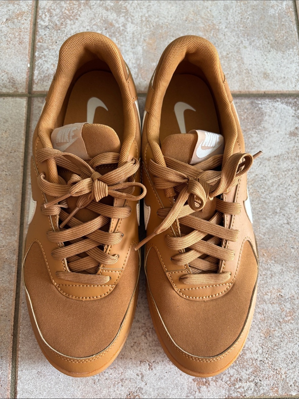 Nike Tan/Brown Low-Top Sneakers with White Swoosh